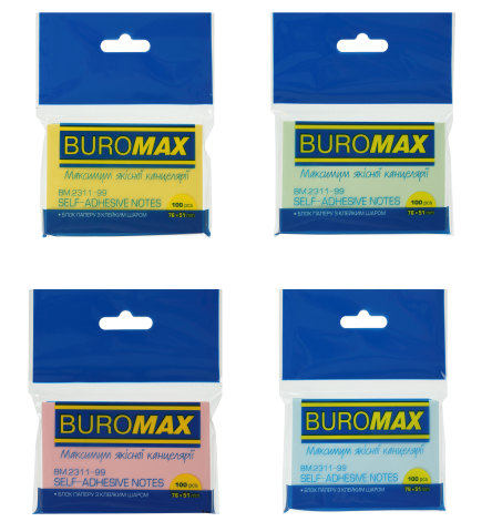 Паперовий блок для нотаток BUROMAX (BM.2311-99), 51х76мм, пастельні кольори, 100шт